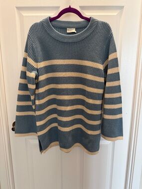 Blue and Cream Striped Crewneck Sweater